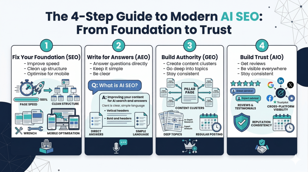 Guide to apply AI SEO, GEO, AEO and AIO